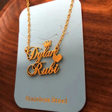 Custom Stainless Steel Double Name Heart Necklace with Crown for Women