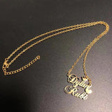 Custom Stainless Steel Double Name Heart Necklace with Crown for Women