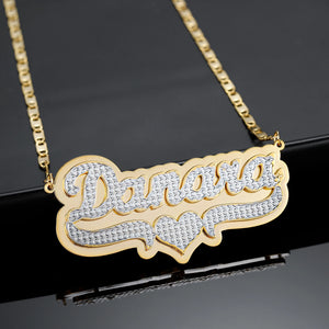 Personalized Double Layer Name Necklace 18K Plated Choker Women Nameplate
