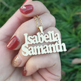 Double Names Pendant Necklace Stainless Steel Nameplate Link Chain