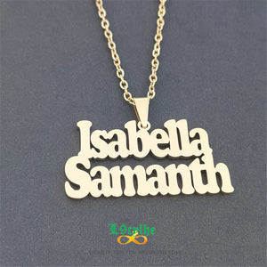 Double Names Pendant Necklace Stainless Steel Nameplate Link Chain