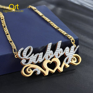Double Plated Love Name Necklace Stainless Steel Charm Jewelry
