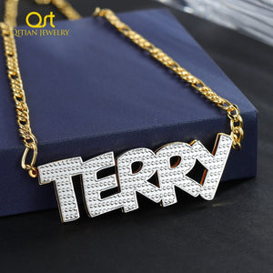 Double Plated Name Necklace Custom Pendant Stainless Steel Hip-hop Jewelry
