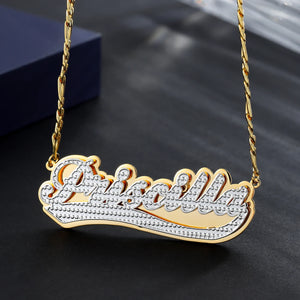 Double Plated Varsity Name Necklace Personalized Stainless Steel Name Plate