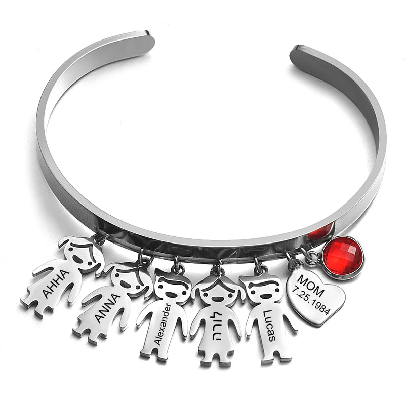 Personalized Name Bracelets for Women Children Charms Stainless Steel Cuff