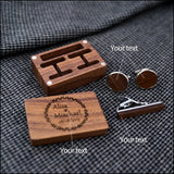 Personalized Engraved Wooden Cufflinks Set in Walnut Box