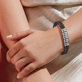Engraved Name Bead Bracelets Men Personalized Brown Leather Bracelet