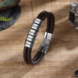 Engraved Name Bead Bracelets Men Personalized Brown Leather Bracelet