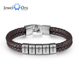 Engraved Name Bead Bracelets Men Personalized Brown Leather Bracelet