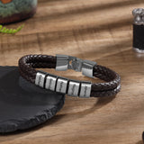 Engraved Name Bead Bracelets Men Personalized Brown Leather Bracelet
