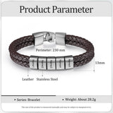 Engraved Name Bead Bracelets Men Personalized Brown Leather Bracelet