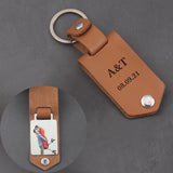 Engraved Photo Keychain Initial Date on Leather Mother's Gift