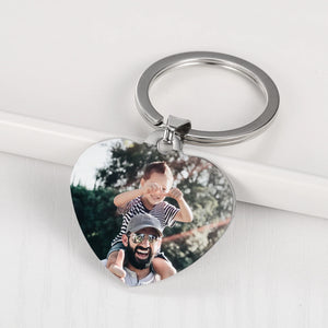 Engraved Photo Name Heart Keychains Personalized Stainless Steel Drive Key Ring