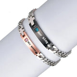 Engraved Nameplate Couple Bracelet Stainless Steel Thick Cuban Chain Pair