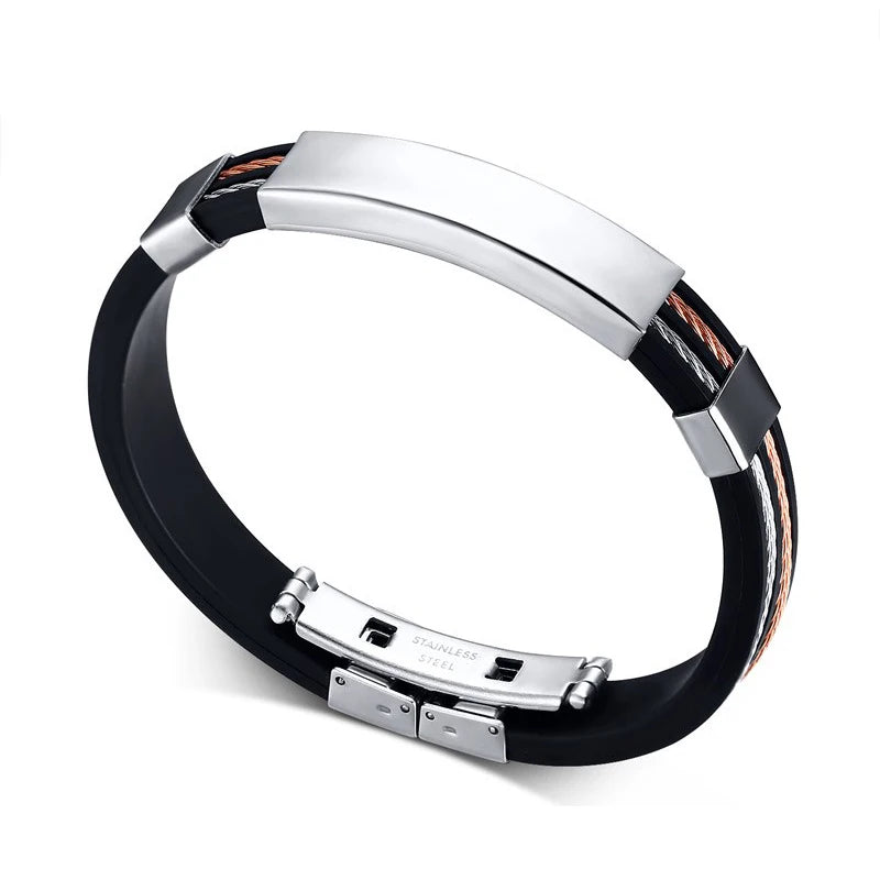Engraved Silicone Men's Name ID Bracelet Personalized Text Bangles