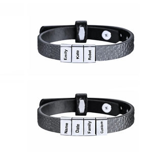 Family Name Leather Bracelet Father Son Stainless Steel Personalized Bangle