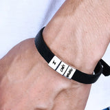 Family Name Leather Bracelet Father Son Stainless Steel Personalized Bangle