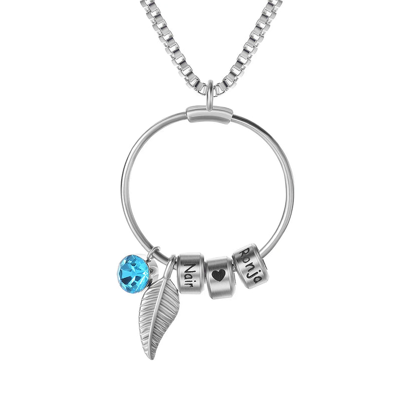 Custom Leaf Birthstone Necklace for Women