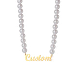 Custom Stainless Steel Name Necklace for Women with Pearl Chain Choker