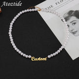 Custom Stainless Steel Name Necklace for Women with Pearl Chain Choker