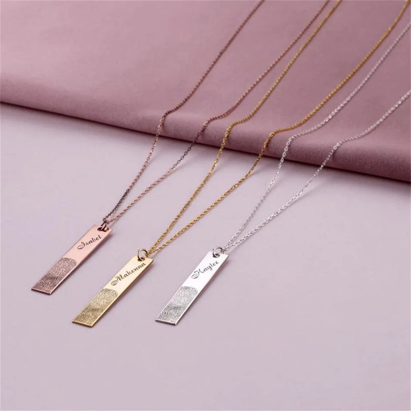 Personalized Fingerprint Necklace with Name Long Pendant Wedding Gift