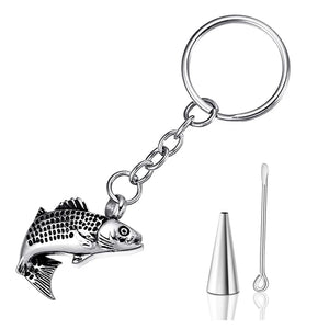 Fish Cremation Urn Keychain Keepsake Stainless Steel Memorial Ashes Keyring