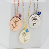 Birth Flower Necklace for Women Stainless Steel Engrave Birth Flowers