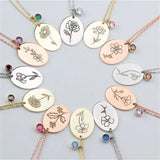Birth Flower Necklace for Women Stainless Steel Engrave Birth Flowers