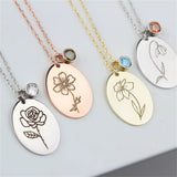 Birth Flower Necklace for Women Stainless Steel Engrave Birth Flowers