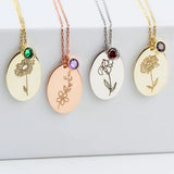 Birth Flower Necklace for Women Stainless Steel Engrave Birth Flowers