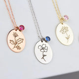 Birth Flower Necklace for Women Stainless Steel Engrave Birth Flowers