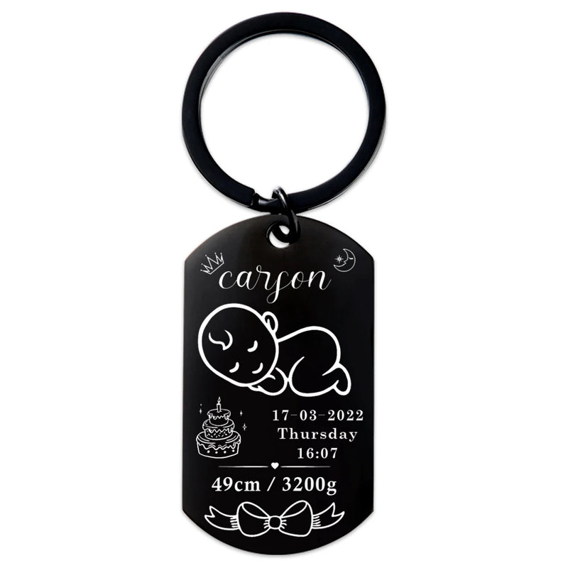 Personalized Baby Keychain Name DOB Weight Height Dad & Mom G
