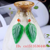 Green Jade Leaf Earrings Women Jadeite Natural Gemstone Accessories 925 Silver