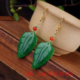 Green Jade Leaf Earrings Women Jadeite Natural Gemstone Accessories 925 Silver