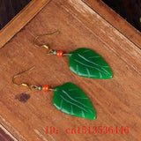Green Jade Leaf Earrings Women Jadeite Natural Gemstone Accessories 925 Silver