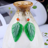 Green Jade Leaf Earrings Women Jadeite Natural Gemstone Accessories 925 Silver