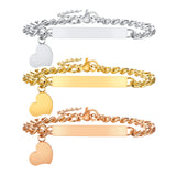 Heart Bracelet Stainless Steel Personalized Name ID Bar Adjustable Length