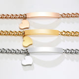 Heart Bracelet Stainless Steel Personalized Name ID Bar Adjustable Length
