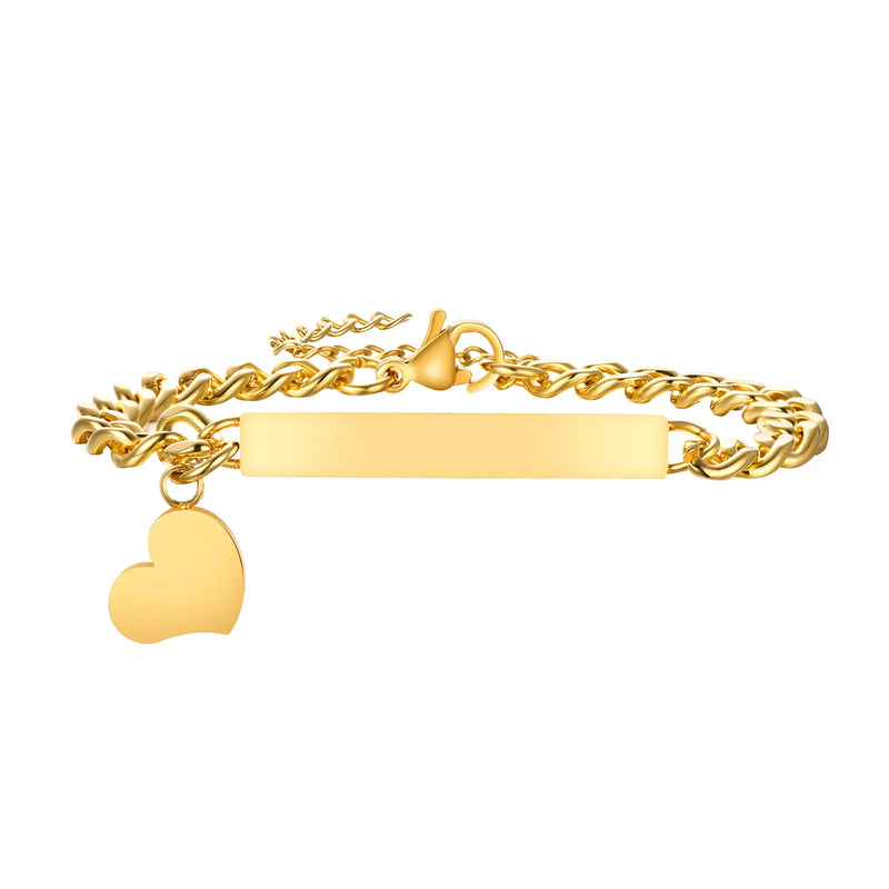 Heart Bracelet Stainless Steel Personalized Name ID Bar Adjustable Length