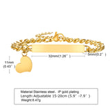 Heart Bracelet Stainless Steel Personalized Name ID Bar Adjustable Length