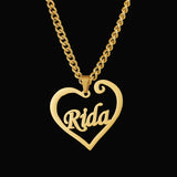Heart Name Pendant Necklace with Cuban Chain