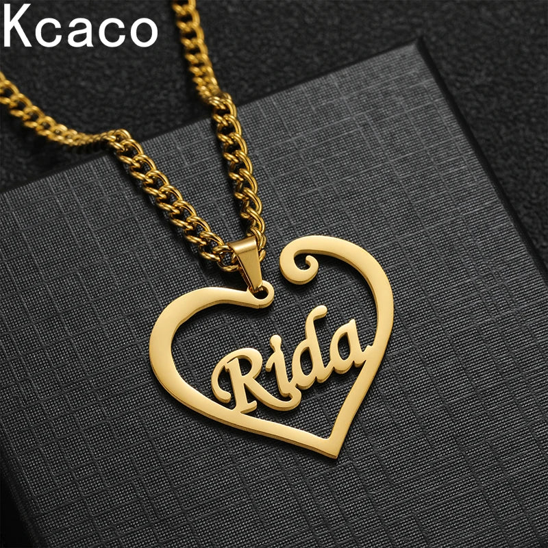 Heart Name Pendant Necklace with Cuban Chain