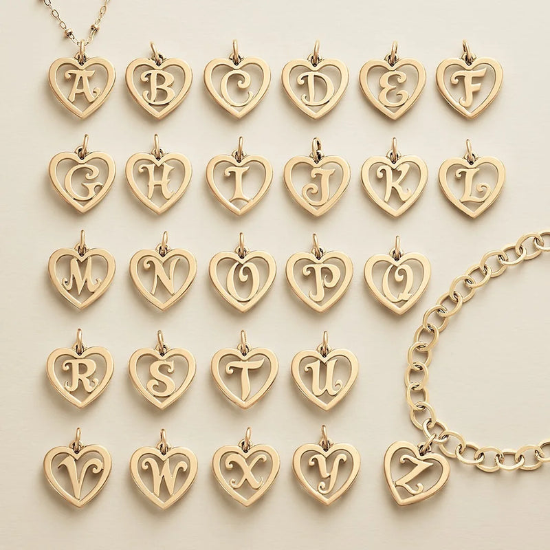Heart Script Initial Necklace Charm Letter Pendant For Girlfriend