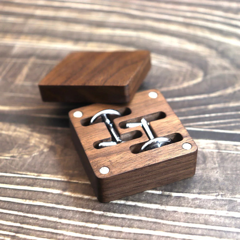 Solid Wood Walnut Cufflinks Jewelry Storage Box