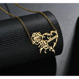 Hollow Rose Flower Name Necklace Personalized Stainless Steel Women's Jewelry