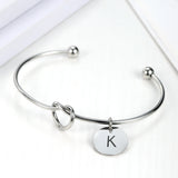 Love Knot Stainless Steel Initial Charm Bracelet Personalized Engrave Letter