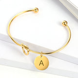Love Knot Stainless Steel Initial Charm Bracelet Personalized Engrave Letter