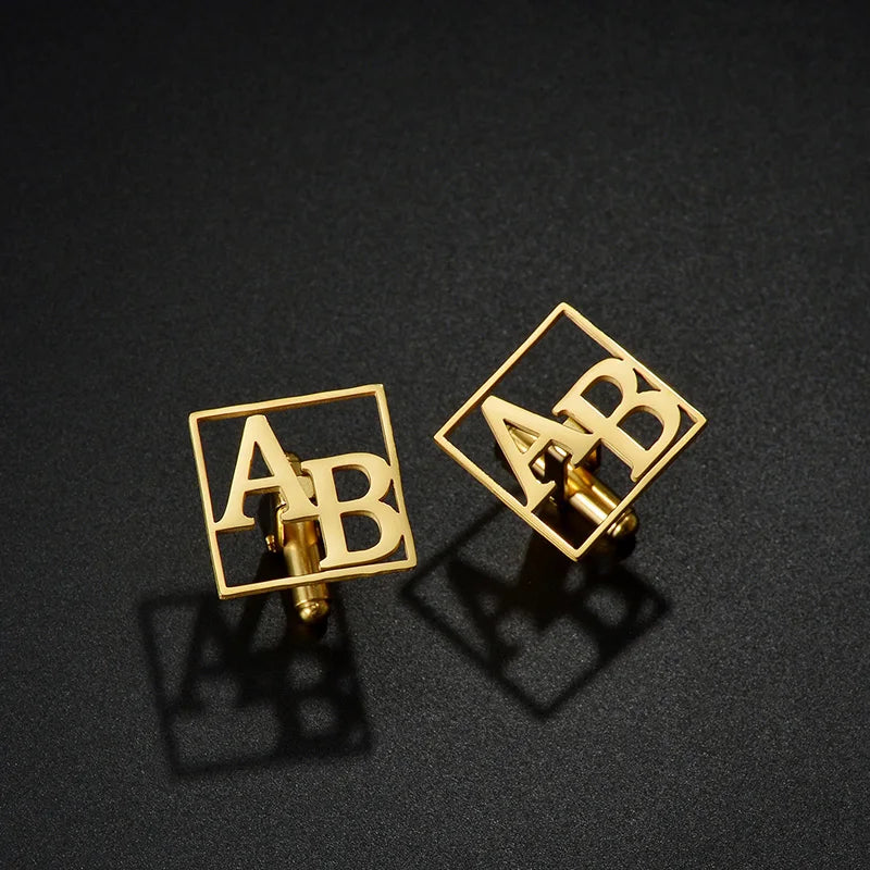 Initials Stainless Steel Cufflinks Men Wedding Gift Groom Man Jewelry