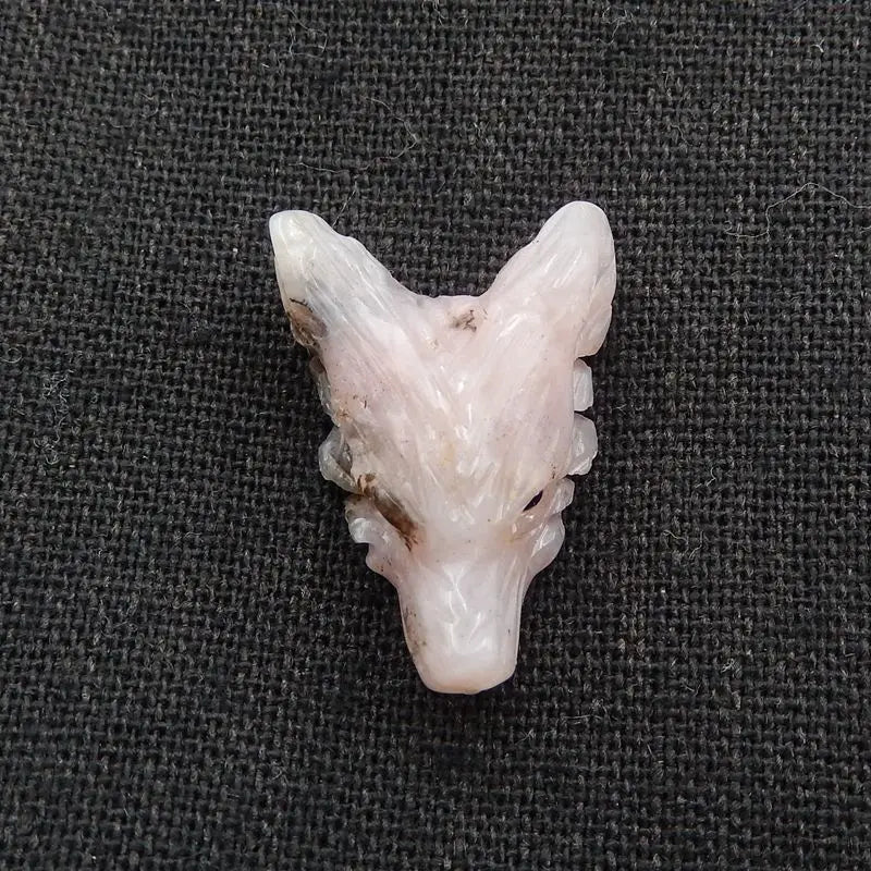 Pink Opal Wolf Head Necklace Pendant Gemstone Bead