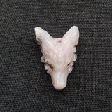 Pink Opal Wolf Head Necklace Pendant Gemstone Bead